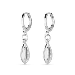 Brinco Prateado de Argolinha Com Búzios